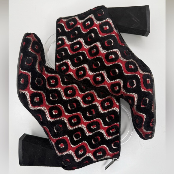 Stuart Weitzman Velvet Jacquard Ankle Boots US 7 EU 37.5 Mod Block Heel - Picture 5 of 13